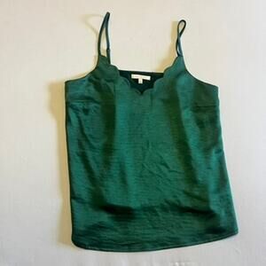 Skies are Blue Green Scalloped Satin Camisole Tank Top S
